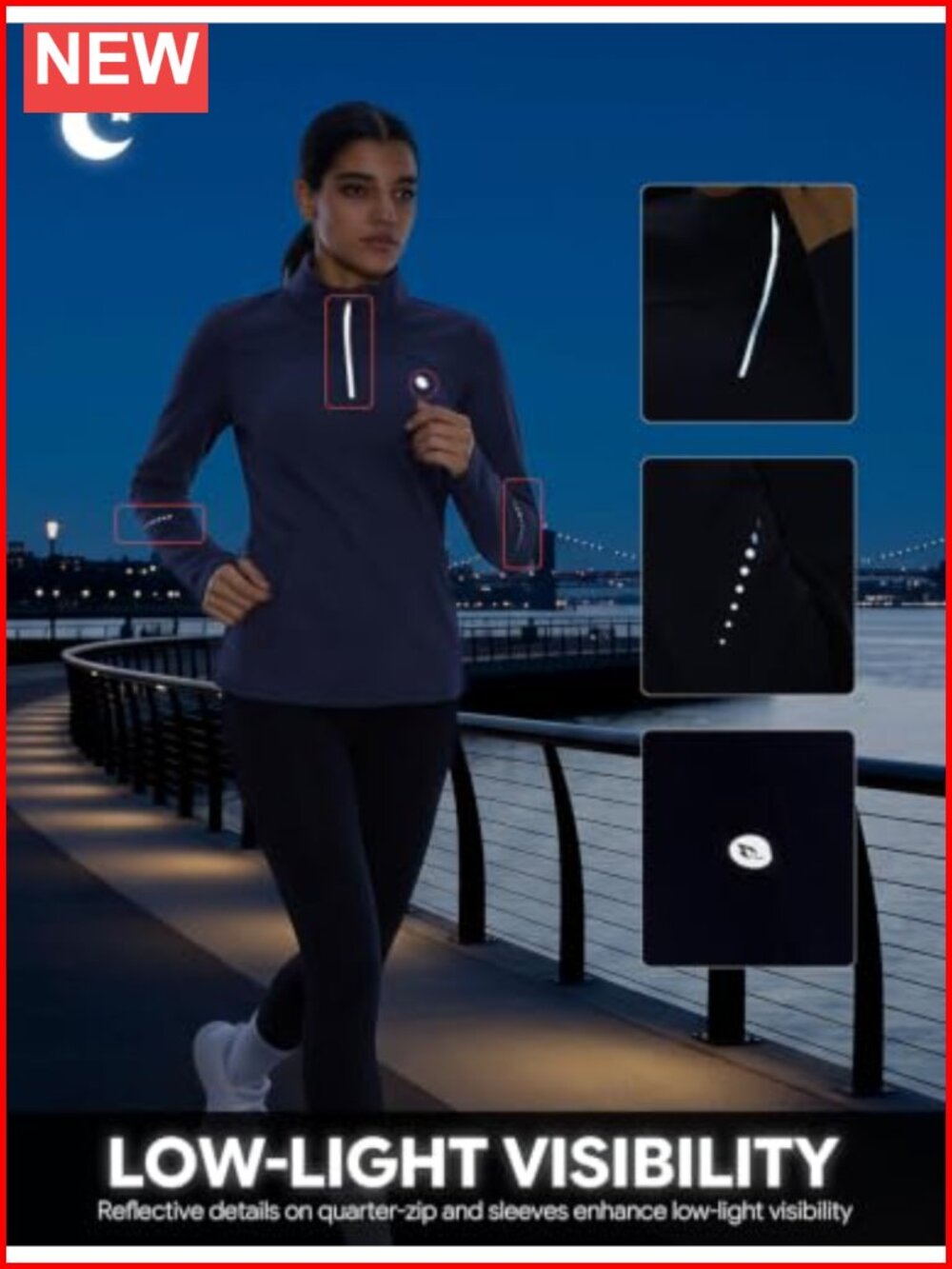 Fleece Quarter Zip Running Jacket Thermal Pullover Thumb Holes - Picture 4 of 6